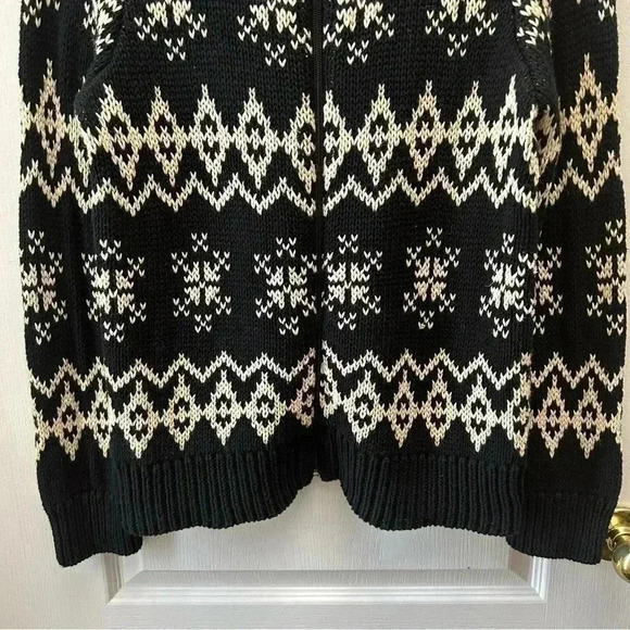 New York & Co Cardigan Ramie Cotton Knit Zip Front Sweater Black Beige Medium - Picture 6 of 14